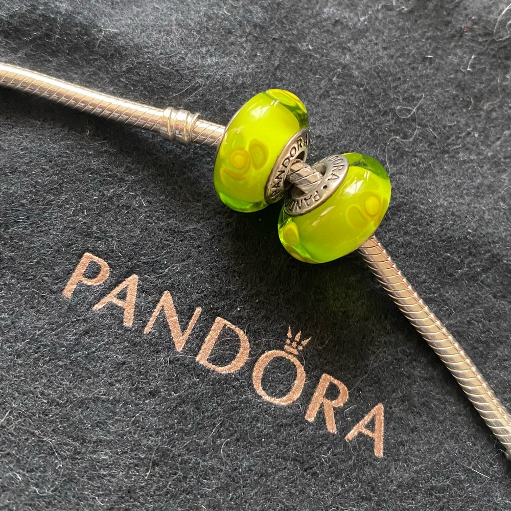 Pandora green flower murano charm